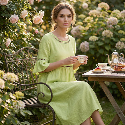 Amara | The Lace-Detailed Cotton-Linen Midi Dress