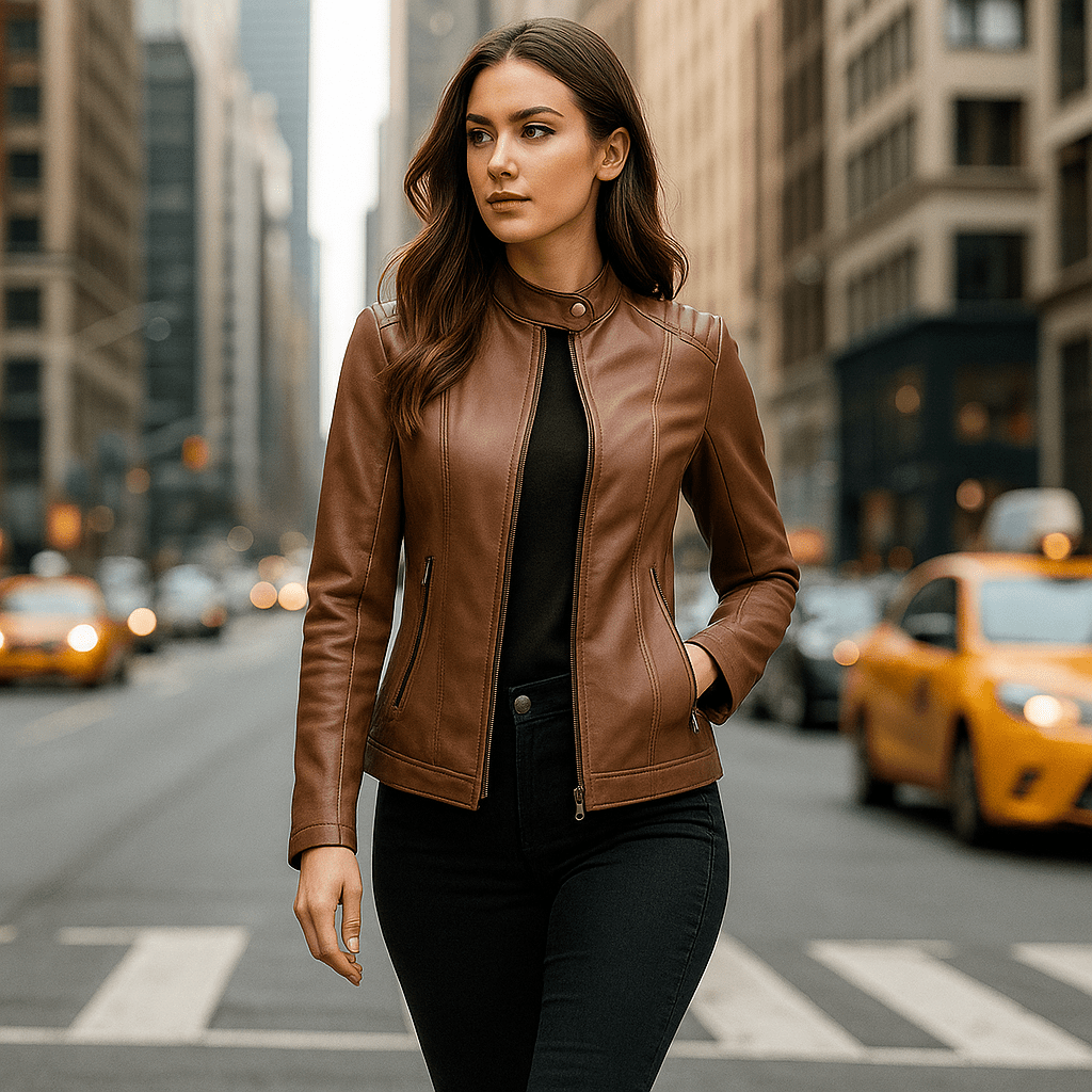Nikki | The Tailored Minimalist Mao-Collar Moto Jacket