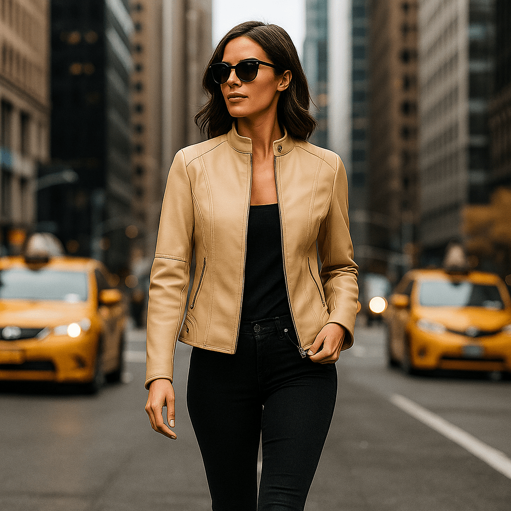 Nikki | The Tailored Minimalist Mao-Collar Moto Jacket