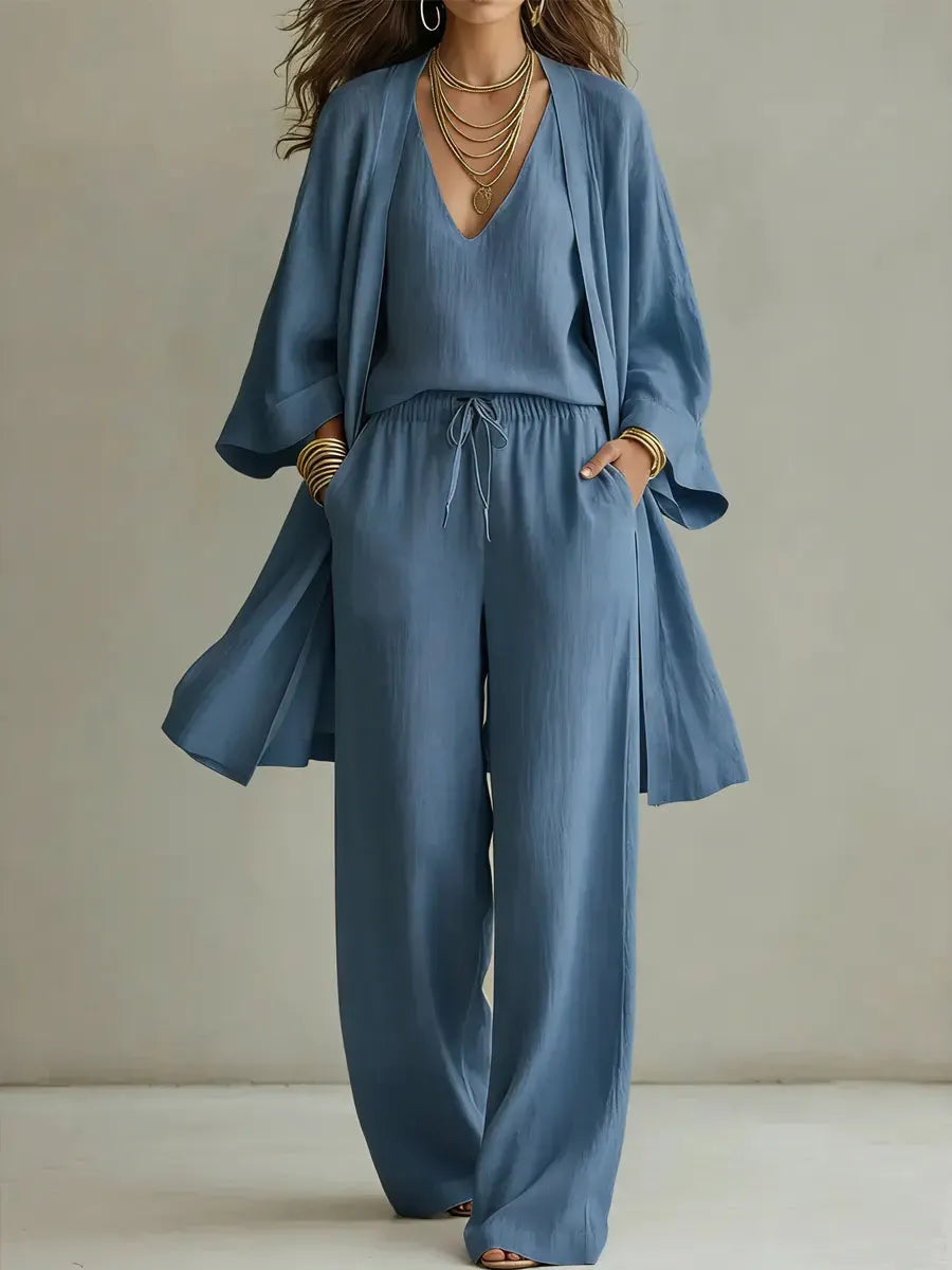 Sara | The Minimalist Cotton-Linen Wide-Leg Lounge Set