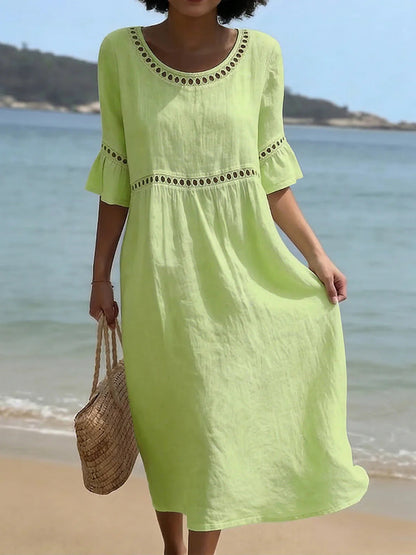 Amara | The Lace-Detailed Cotton-Linen Midi Dress
