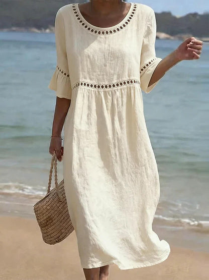 Amara | The Lace-Detailed Cotton-Linen Midi Dress