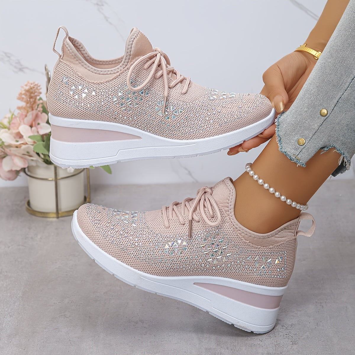 Owen | The Podiatric Cushion-Wedge Rhinestone Sneaker