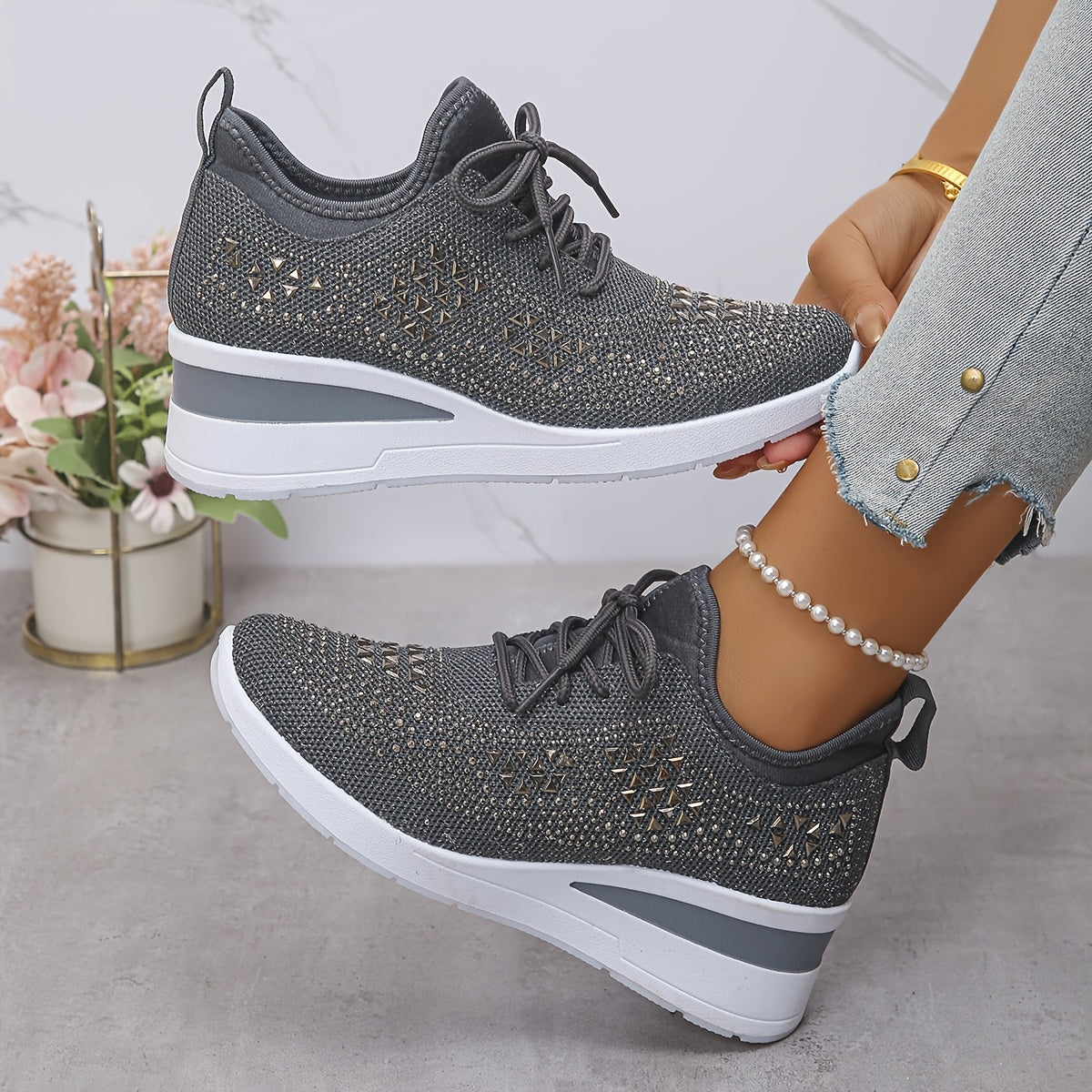 Owen | The Podiatric Cushion-Wedge Rhinestone Sneaker