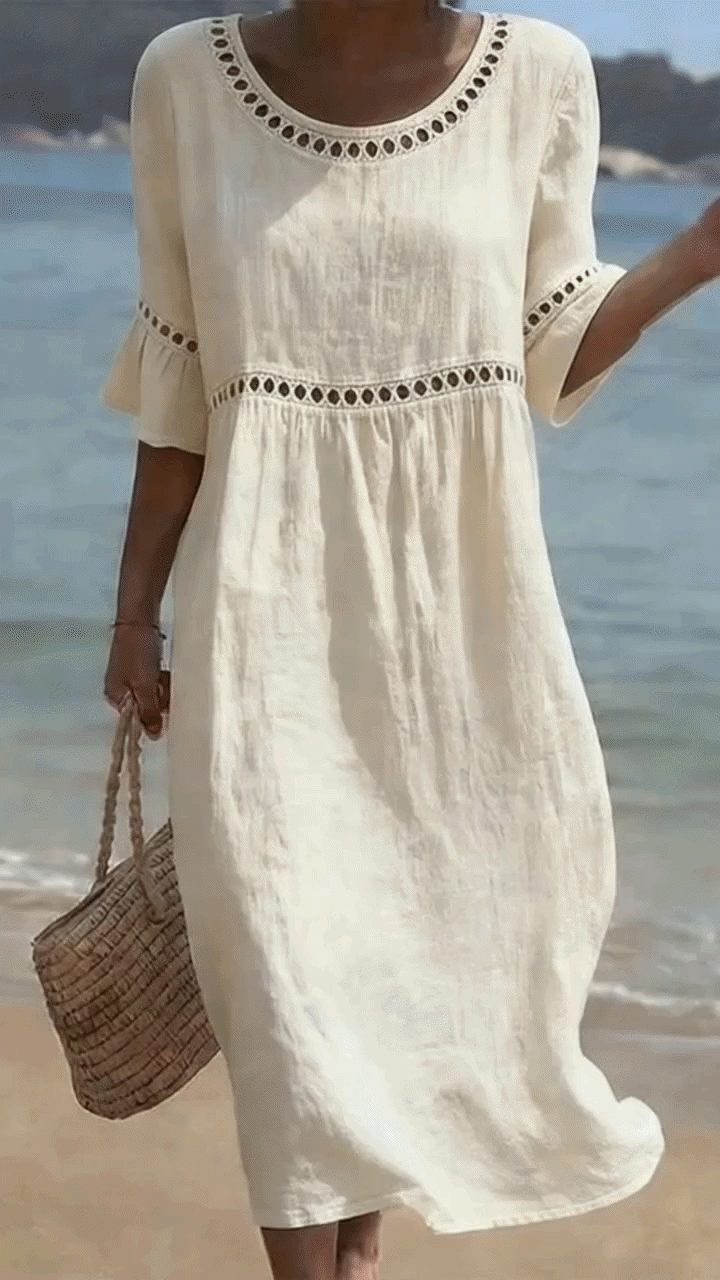 Amara | The Lace-Detailed Cotton-Linen Midi Dress