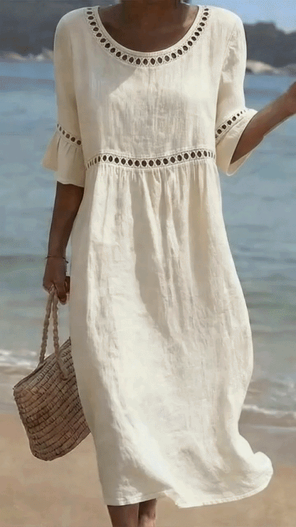 Amara | The Lace-Detailed Cotton-Linen Midi Dress