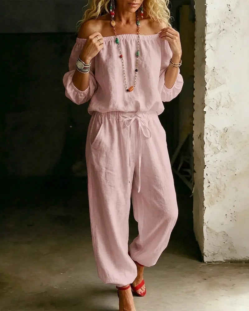 Lana | The Architectural Pure-Cotton Off-Shoulder Utility Jumpsuit