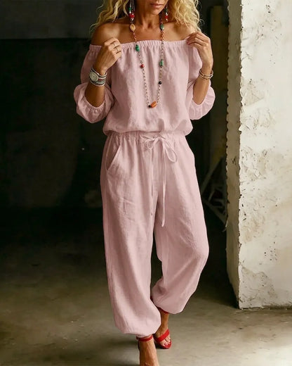 Lana | The Architectural Pure-Cotton Off-Shoulder Utility Jumpsuit