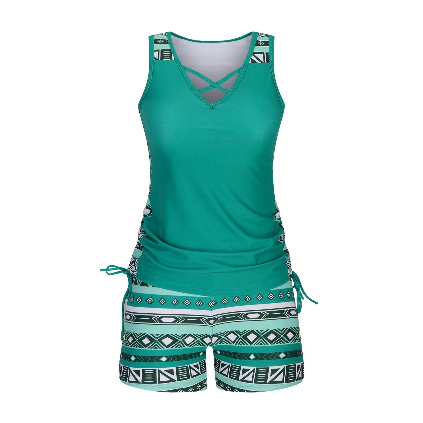 Zoe | The Bohemian Aztec High-Rise Tankini & Boy Shorts Set