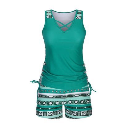 Zoe | The Bohemian Aztec High-Rise Tankini & Boy Shorts Set