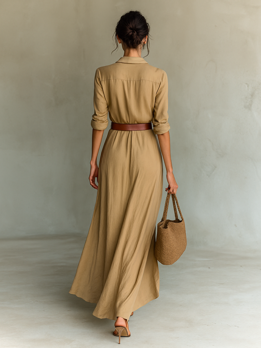 Lapel | The Cotton-Tencel Belted Single-Breasted Maxi Dress