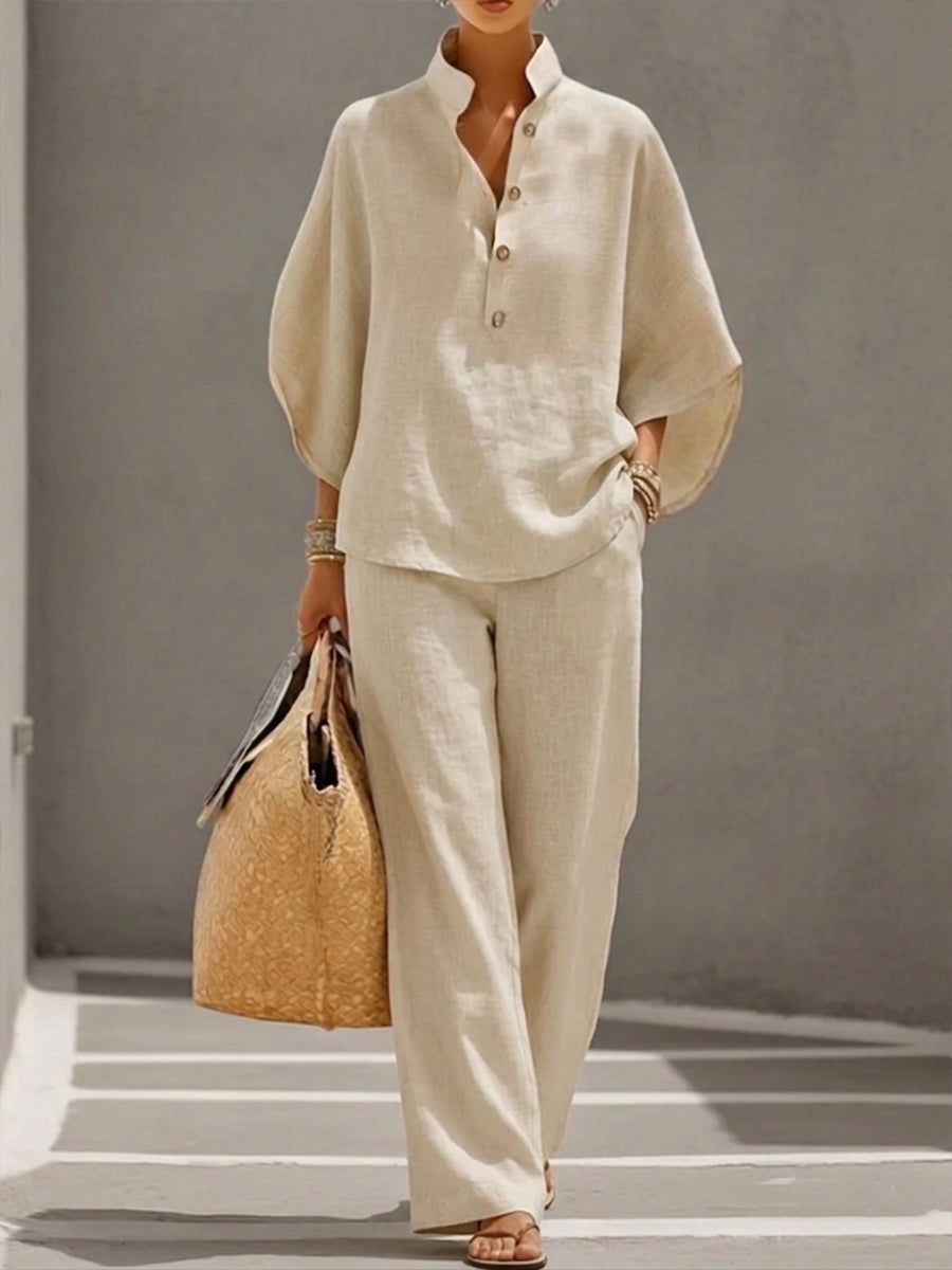 Mariel | The Cotton-Linen Batwing & Wide-Leg Set