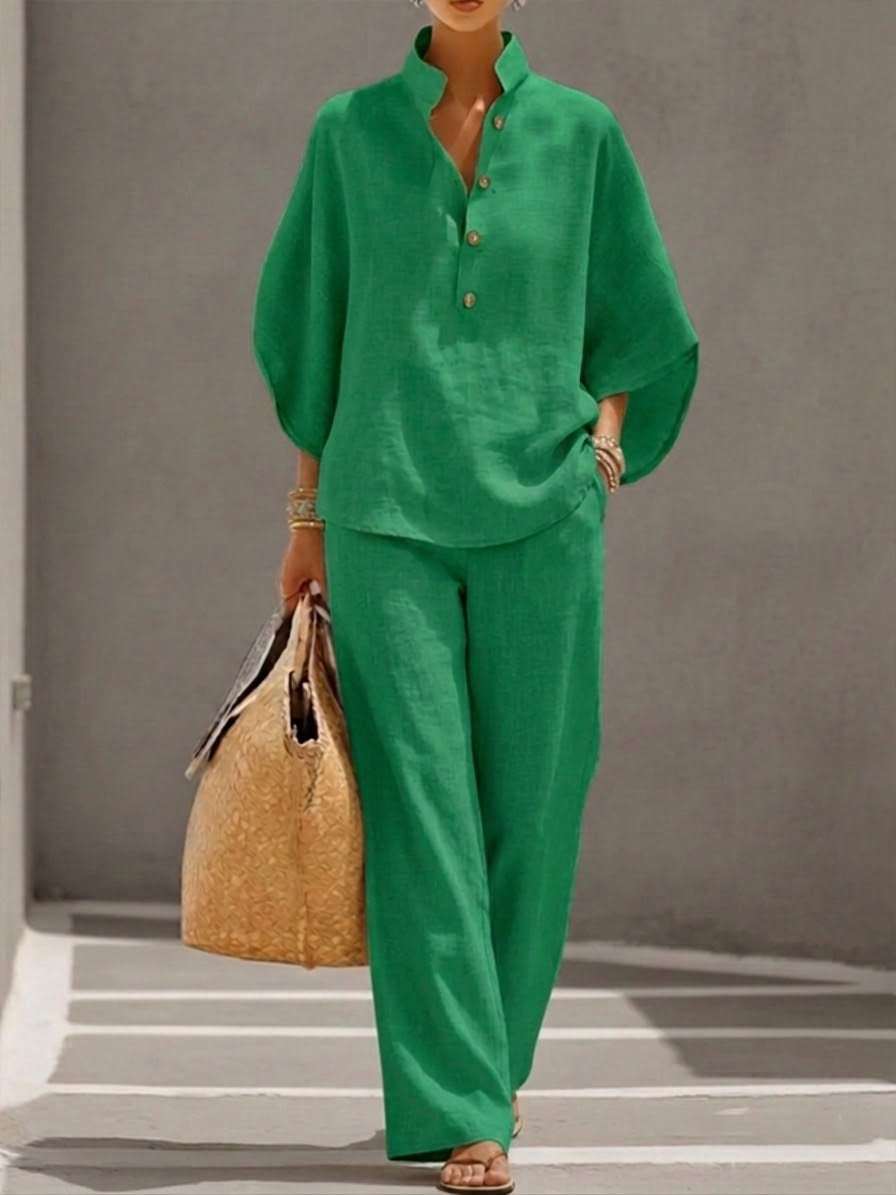 Mariel | The Cotton-Linen Batwing & Wide-Leg Set