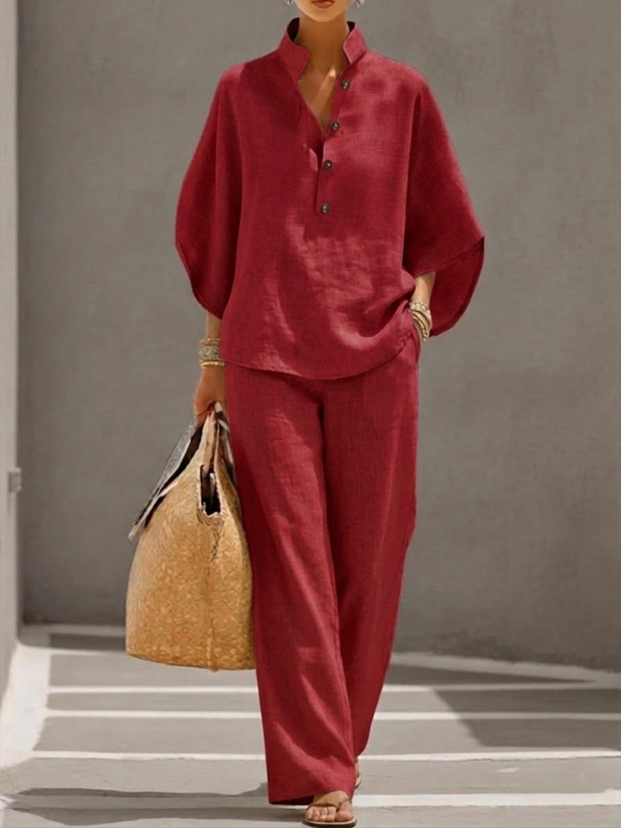 Mariel | The Cotton-Linen Batwing & Wide-Leg Set