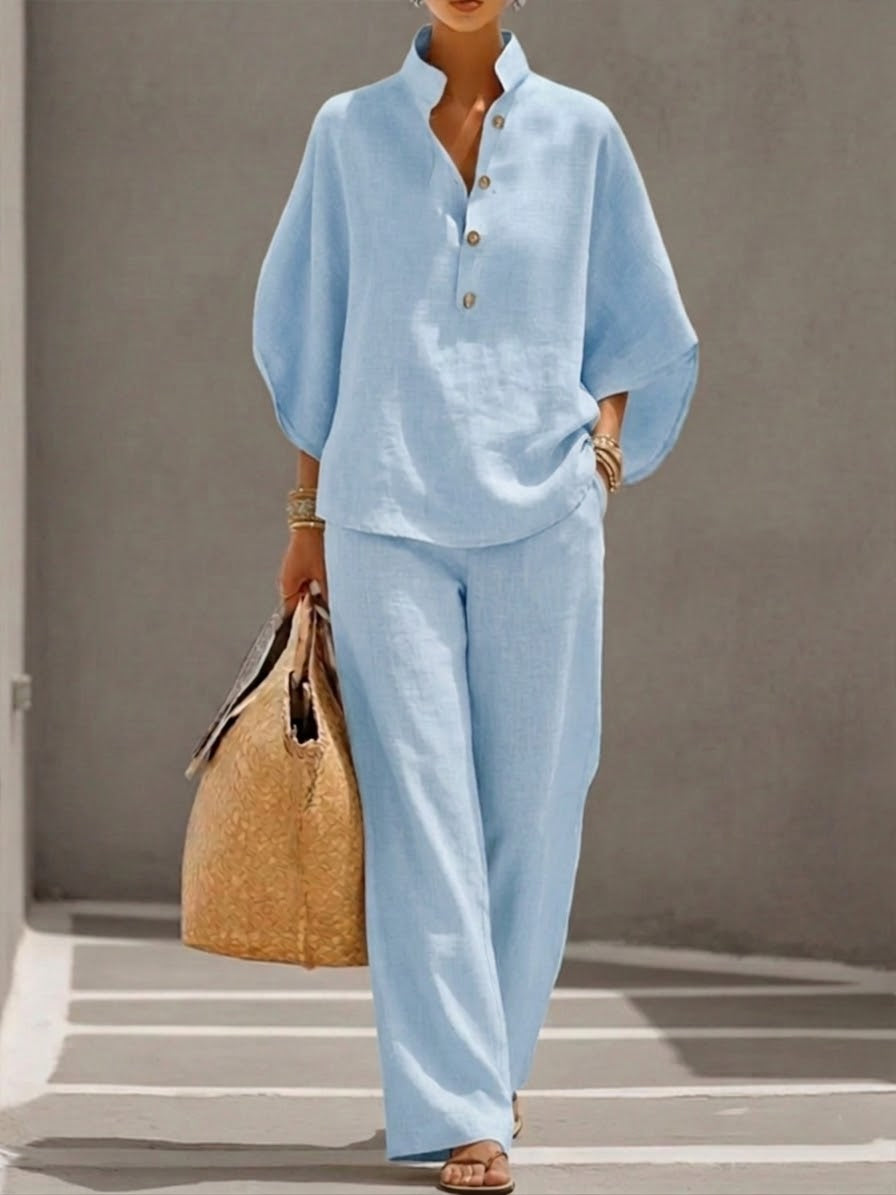 Mariel | The Cotton-Linen Batwing & Wide-Leg Set