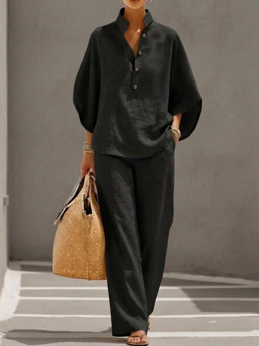 Mariel | The Cotton-Linen Batwing & Wide-Leg Set