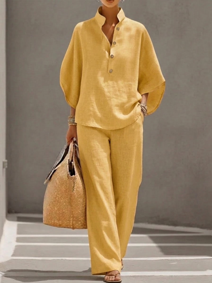 Mariel | The Cotton-Linen Batwing & Wide-Leg Set
