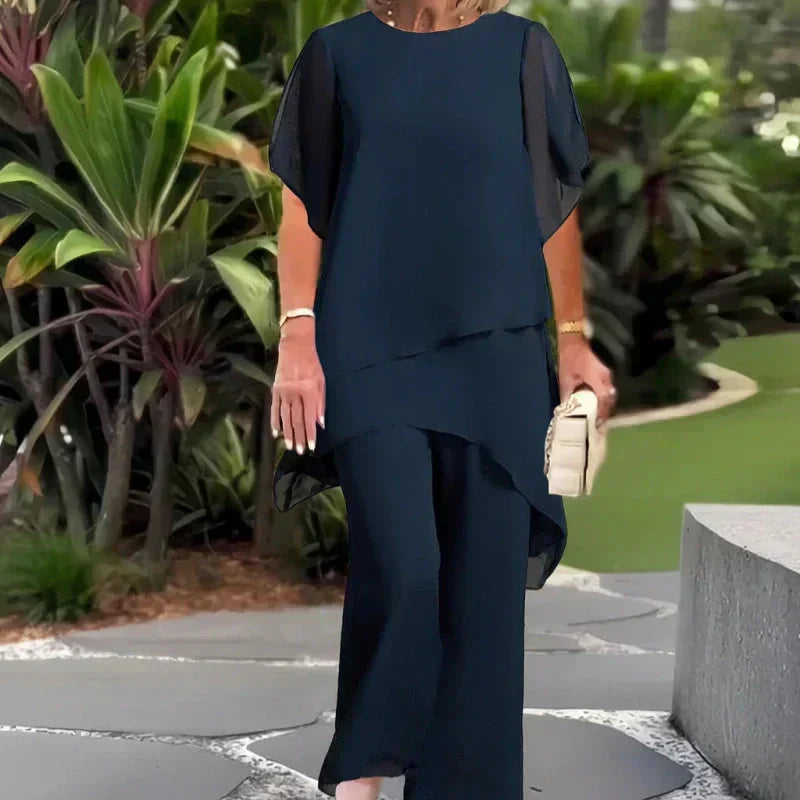 Dana | The Fluid Sheer-Sleeve Wide-Leg Two-Piece Ensemble