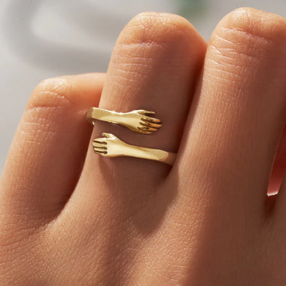 Hands | The Hugging Hands Sentiment Adjustable Gold Ring