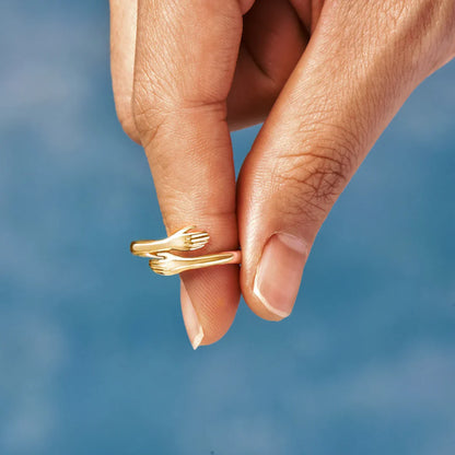 Hands | The Hugging Hands Sentiment Adjustable Gold Ring